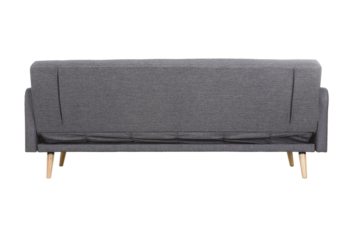Canap� convertible scandinave 3 places en tissu gris fonc� et bois clair ULLA