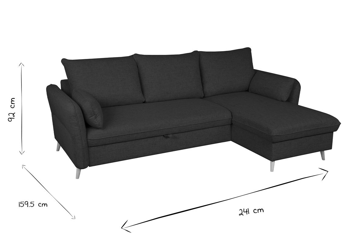 Canap� d'angle convertible r�versible avec coffre 3-4 places en tissu gris clair et bois clair DRISS