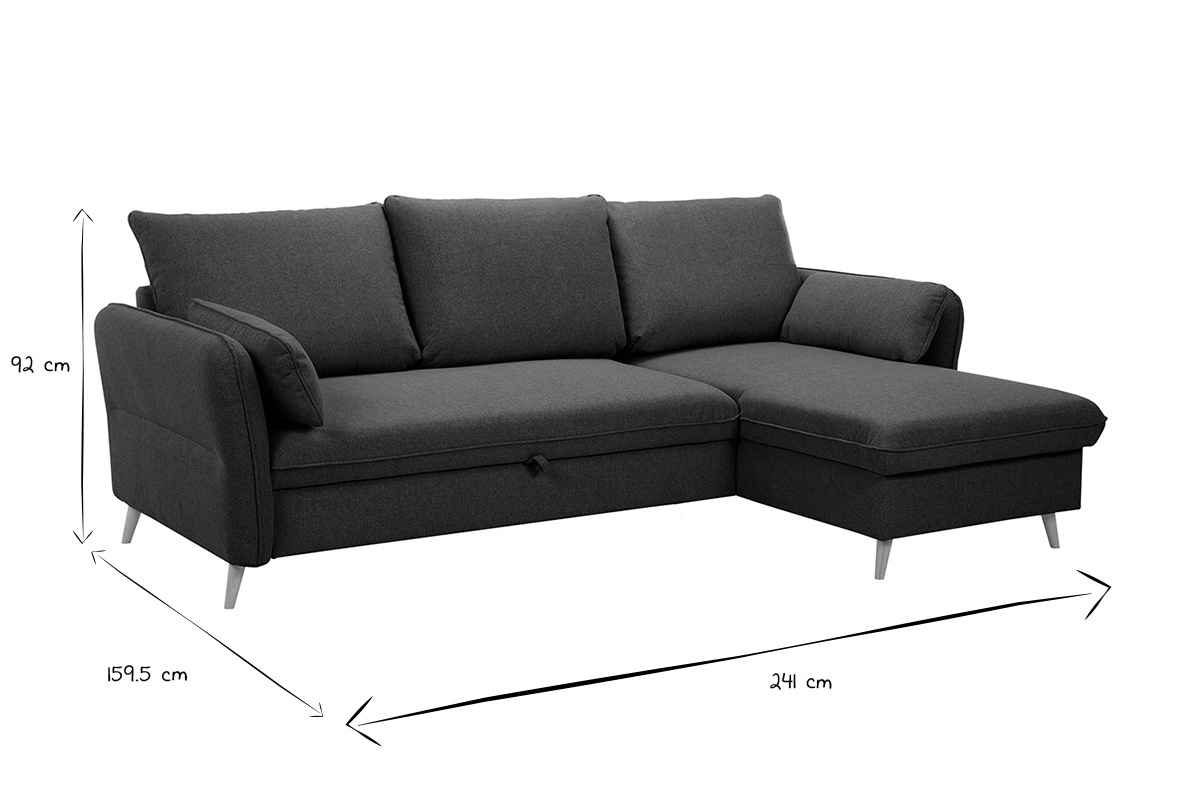 Canap� d'angle convertible r�versible avec coffre 3-4 places en tissu vert kaki et bois clair DRISS