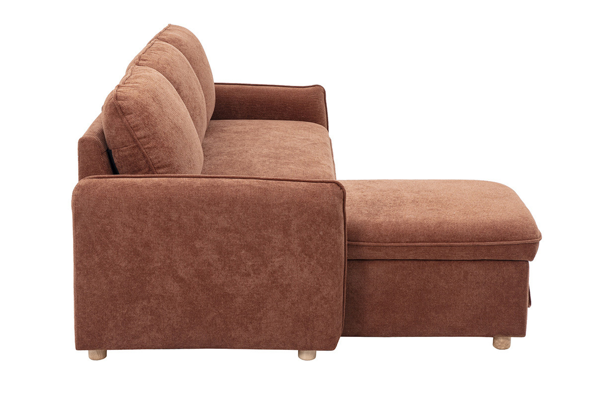 Canap� d'angle convertible ORSO en tissu chenille terre br�l�e, vue lat�rale.