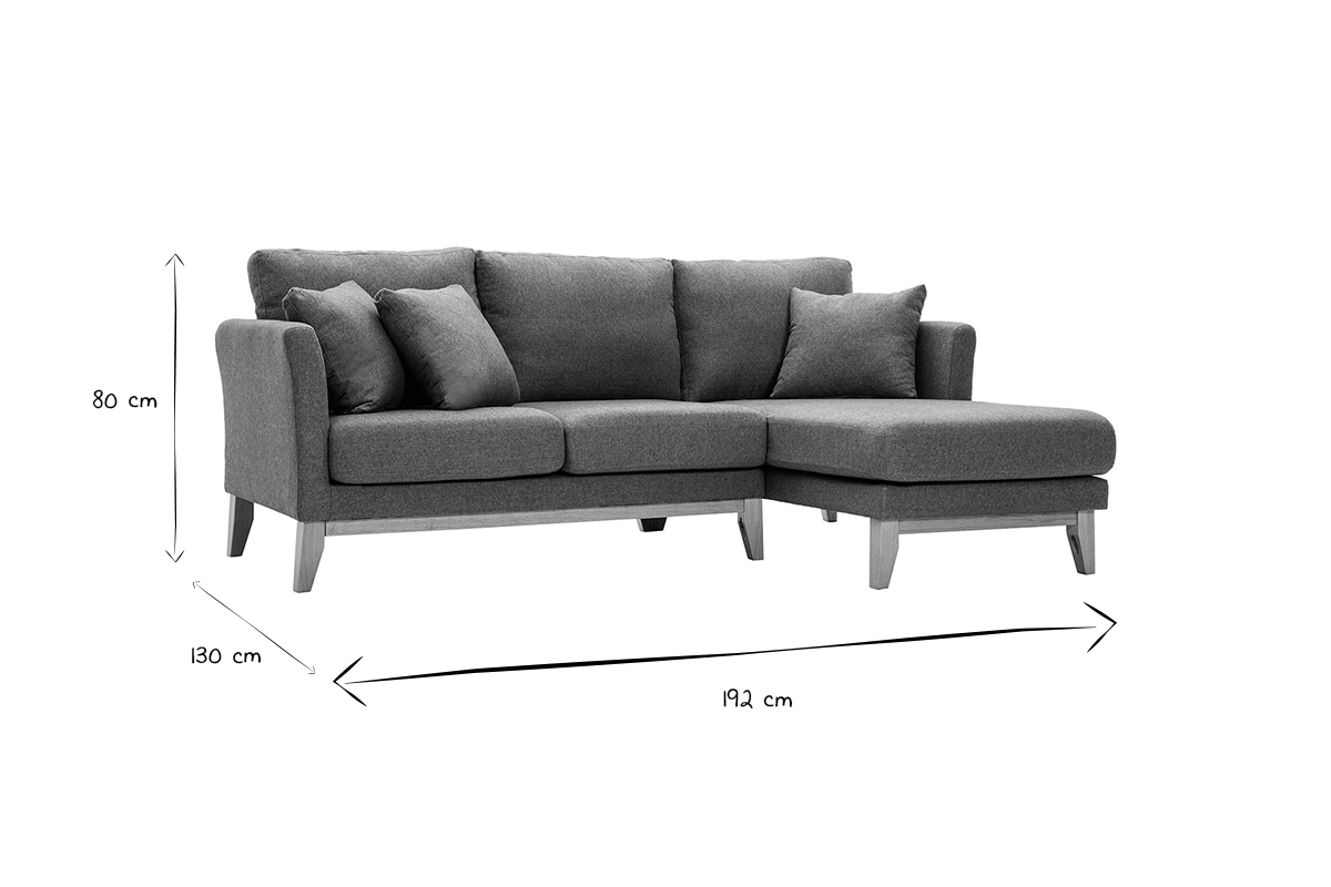 Canap� d'angle droit d�houssable scandinave 4 places en tissu vert de gris et bois clair OSLO