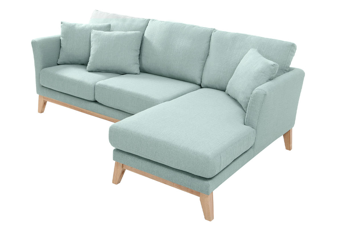 Canap� d'angle droit d�houssable scandinave 4 places en tissu vert lagon et bois clair OSLO