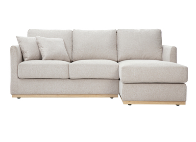 Canap&eacute; d'angle droit en tissu effet velours textur&eacute; beige 3 places MOSS