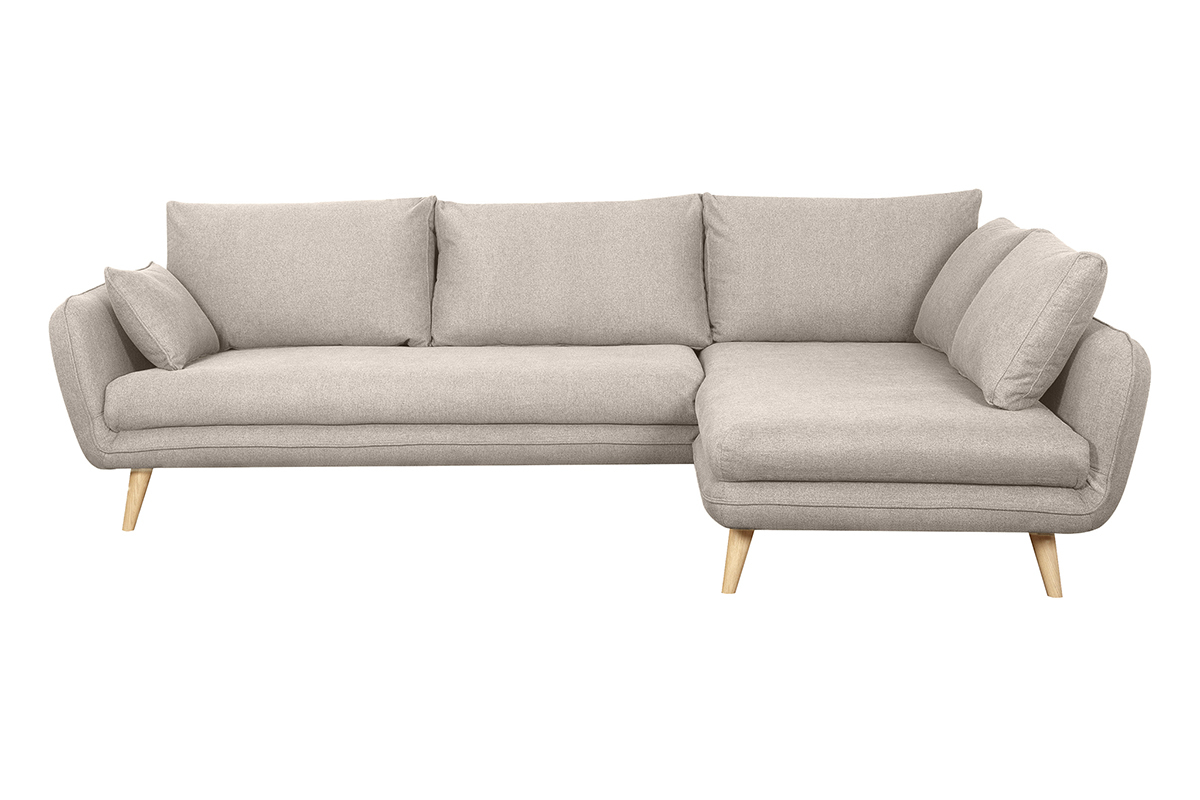 Canap� d'angle droit scandinave 5 places en tissu beige et bois clair CREEP