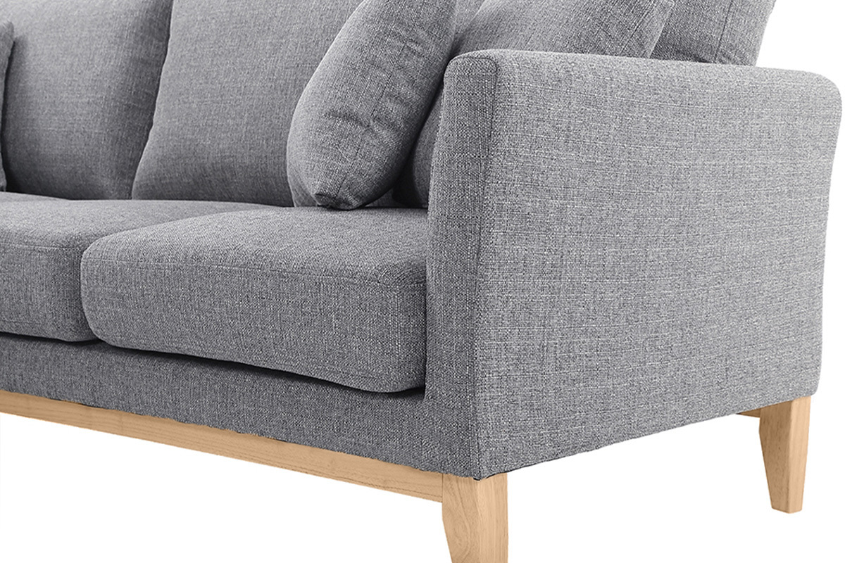 Canap� d'angle gauche d�houssable scandinave 3-4 places en tissu gris clair et bois clair OSLO