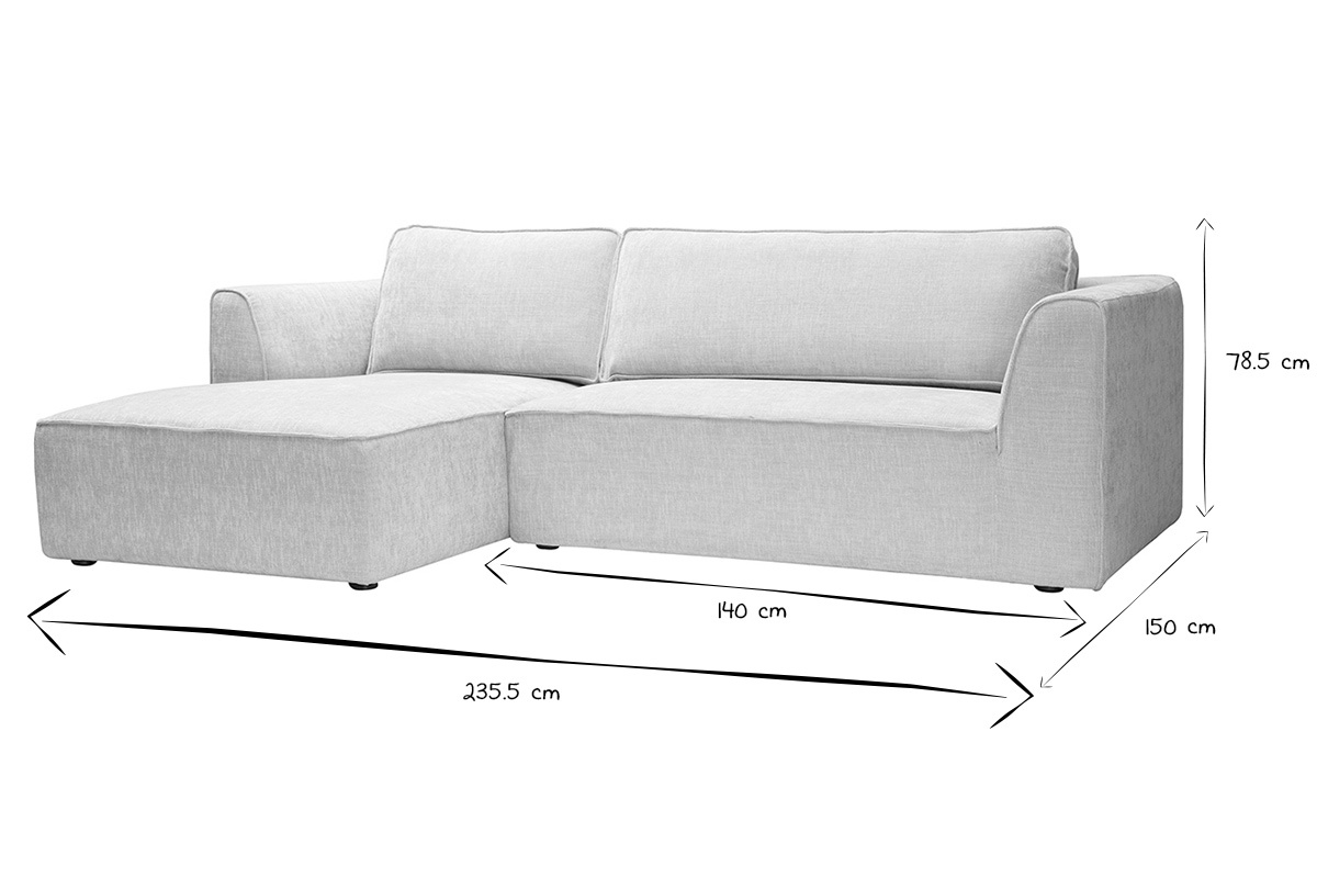 Canap� d'angle gauche, dimensions 235,5x150x78,5 cm, en noir et blanc.