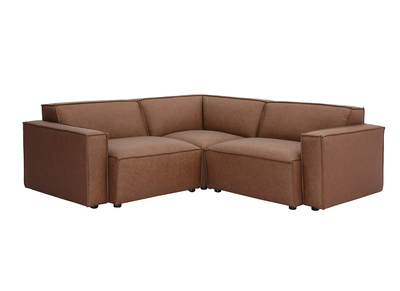 Canap&eacute; d'angle modulable vintage 3 places en cuir marron SPLIT