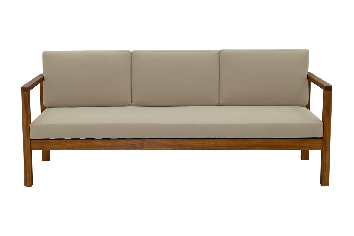 Canap� de jardin 3 places en bois massif et coussins d�houssables taupe L190 cm AKIS