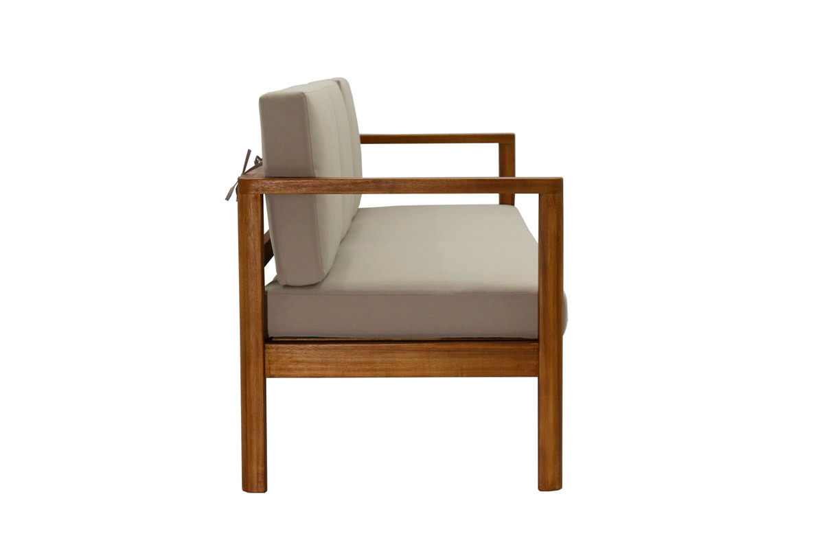 Canap� de jardin 3 places en bois massif et coussins d�houssables taupe L190 cm AKIS