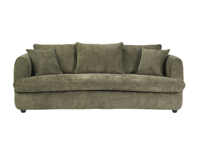 Canap&eacute; d&eacute;houssable 3-4 places design haricot en tissu effet velours textur&eacute; vert kaki SACHA