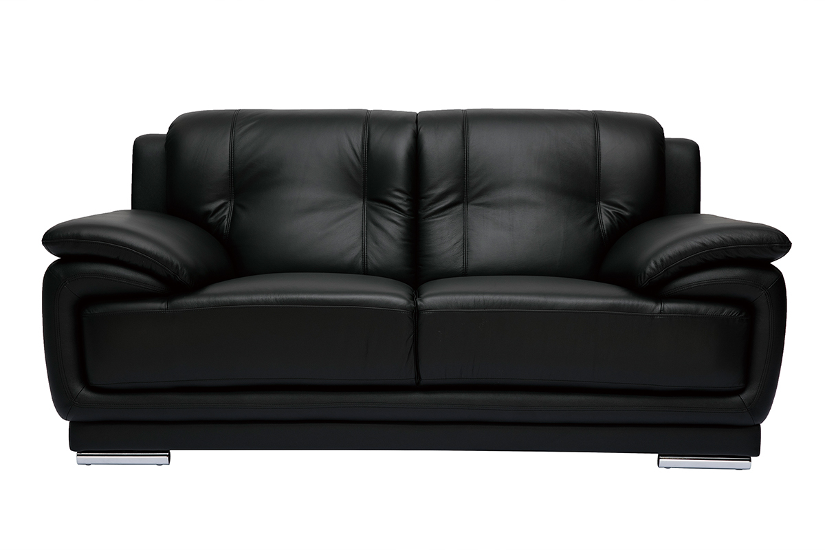 Canap� design 2 places en cuir noir et acier chrom� TAMARA