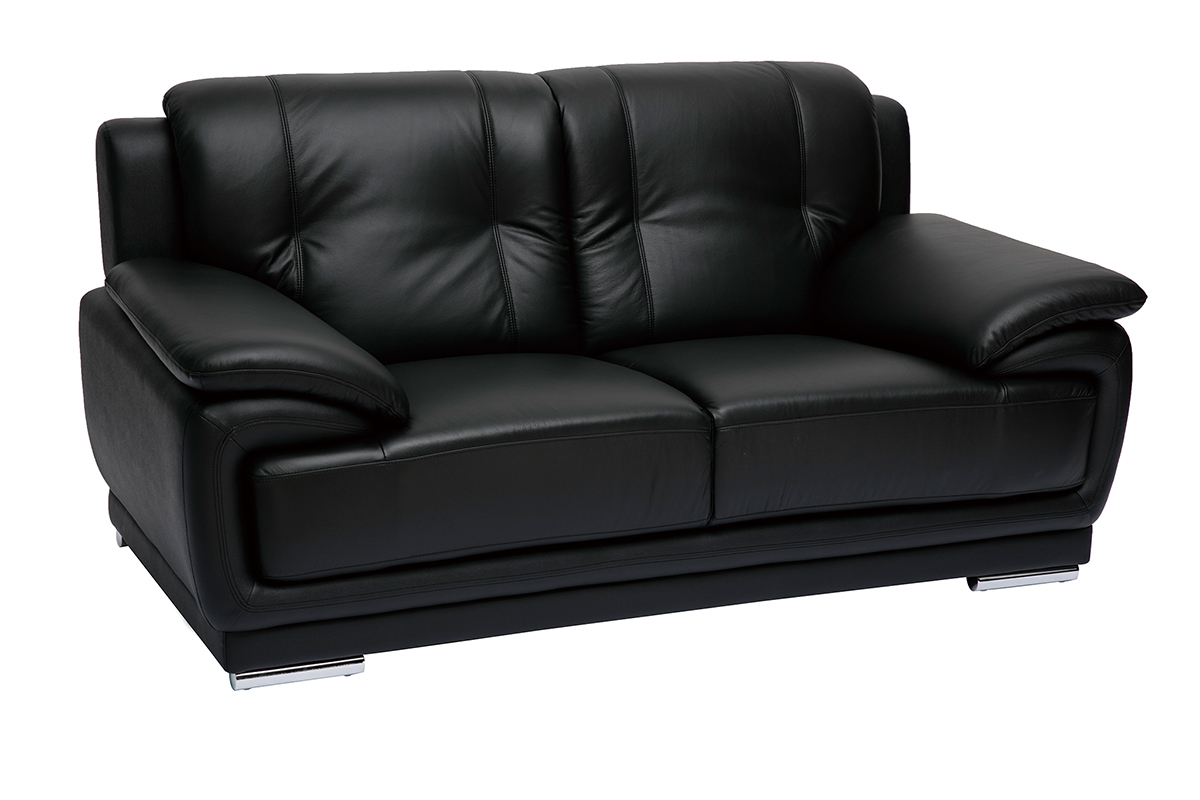 Canap� design 2 places en cuir noir et acier chrom� TAMARA
