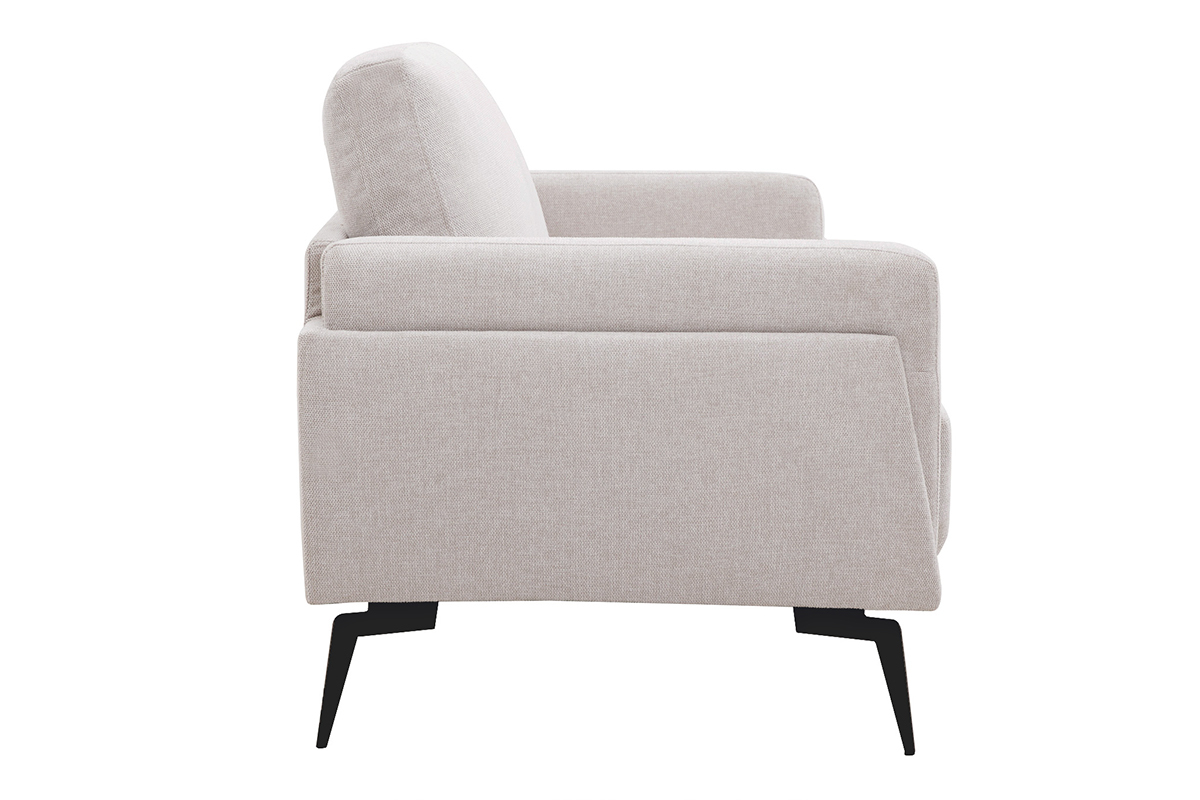 Canap� design 2 places en tissu effet velours textur� beige et m�tal noir MOSCO