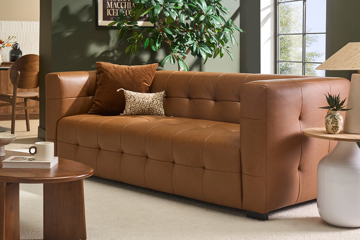 Canap� design 3 places en cuir marron CORTO