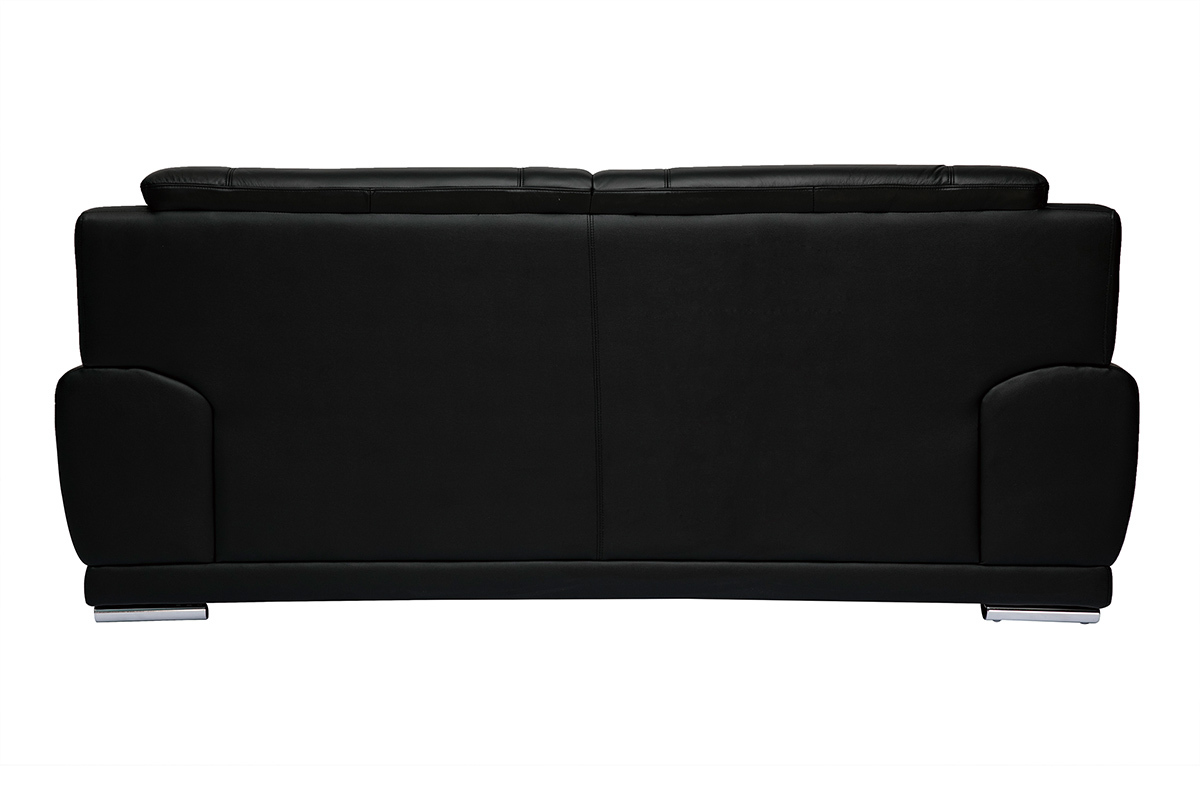 Canap� design 3 places en cuir noir et acier chrom� TAMARA