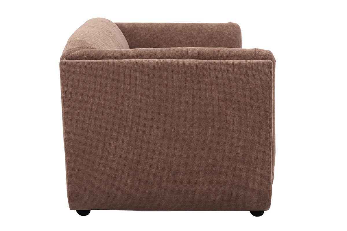 Canap� 3 places en tissu chenille terre br�l�e, vue de c�t�.