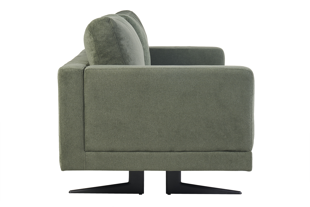 Canap� design 3 places en tissu chenille vert kaki et m�tal noir LENNON