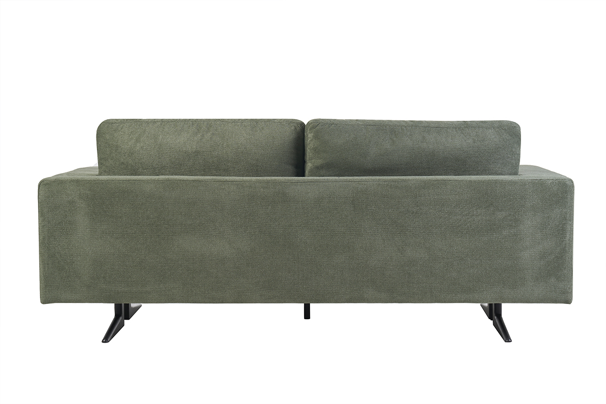 Canap� design 3 places en tissu chenille vert kaki et m�tal noir LENNON