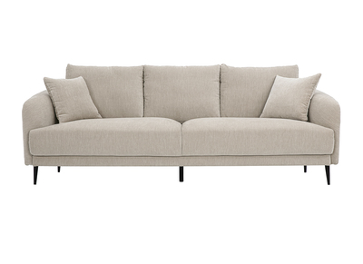 Canap&eacute; design 3 places en tissu effet velours taupe et m&eacute;tal noir JERRY