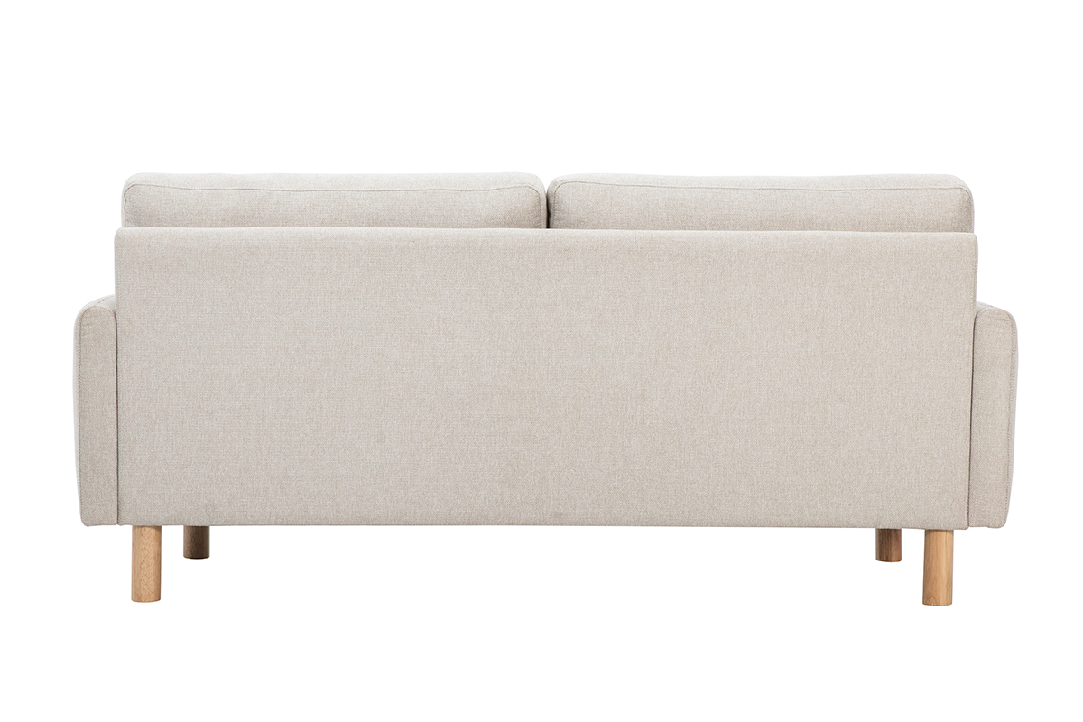 Vue arri�re du canap� 3 places BONO en tissu beige avec pieds en bois clair.