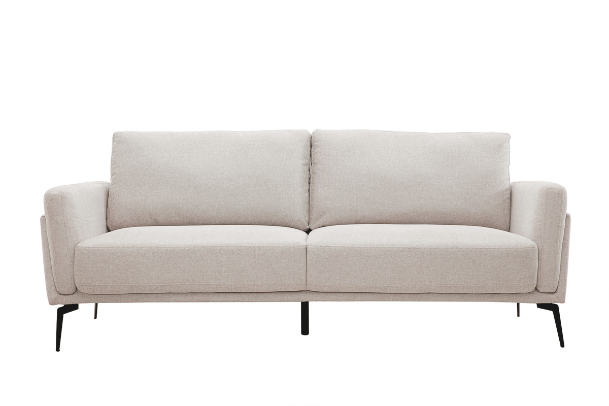 Canap� design 3 places en tissu effet velours textur� beige et m�tal noir MOSCO