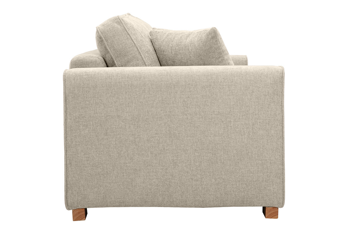 Canap� 3 places beige en tissu effet velours textur�, design moderne.