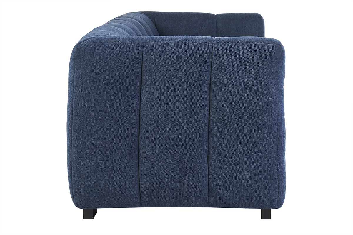 Canap� design 3 places en tissu effet velours textur� bleu fonc� CORTO