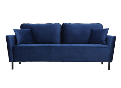 Canap&eacute; design 3 places en tissu velours bleu fonc&eacute; et m&eacute;tal noir BEKA