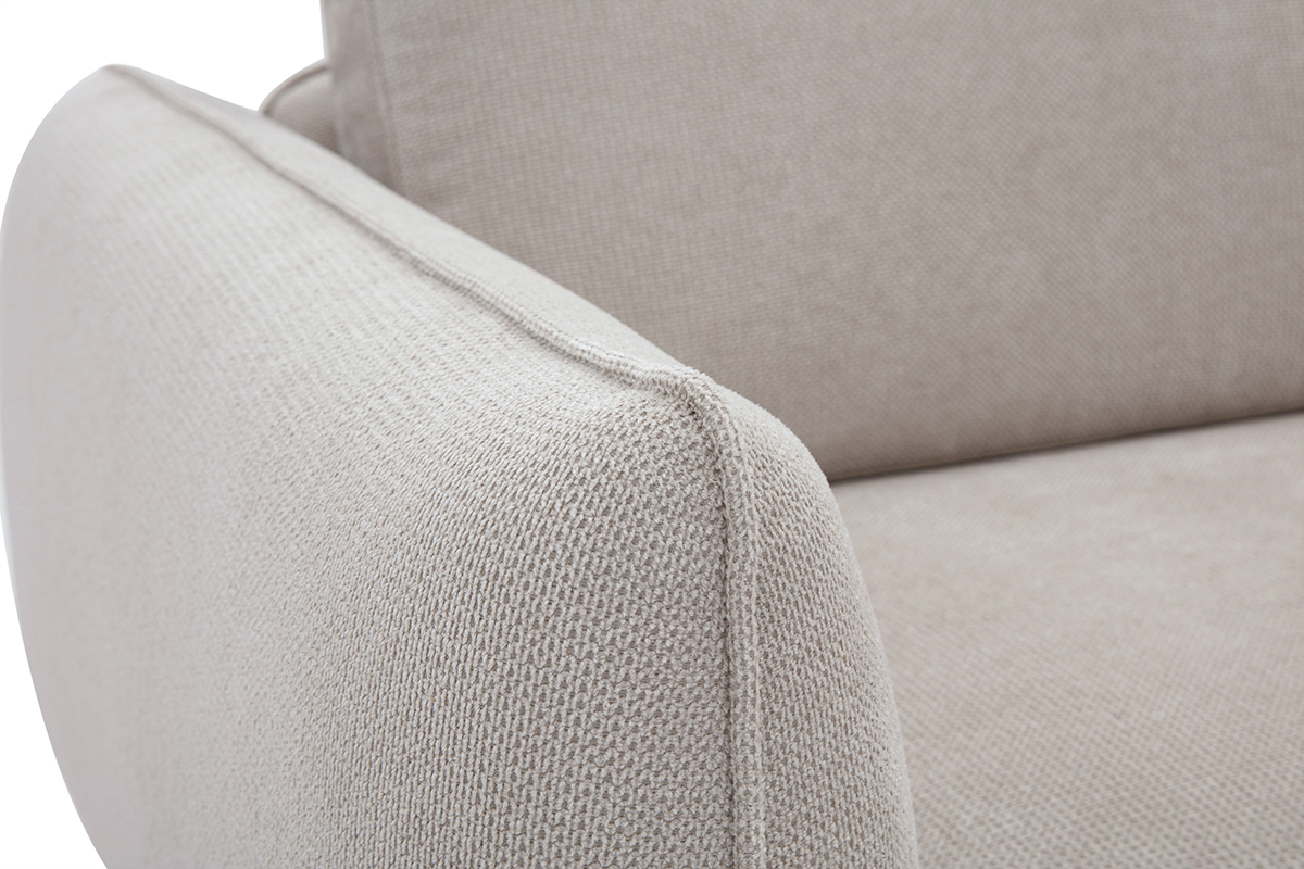 D�tail accoudoir canap� TODD en tissu chenille beige.