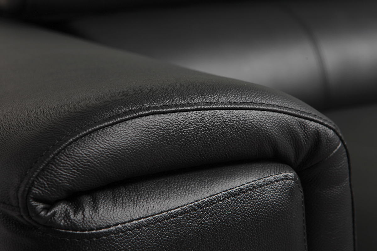 Canap� design avec t�ti�res ajustables 3 places en cuir noir et acier chrom� NEVADA