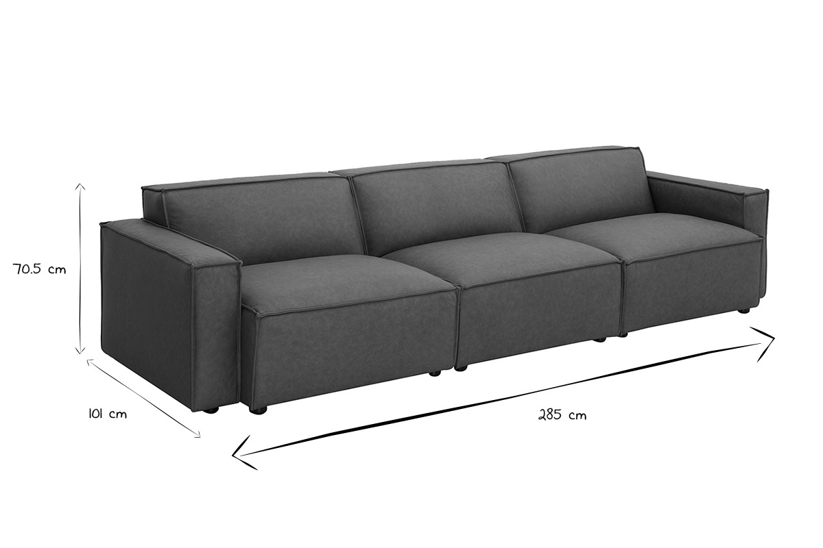 Dimensions du canap� modulable 4 places SPLIT en cuir marron L285 x P101 x H70.5 cm