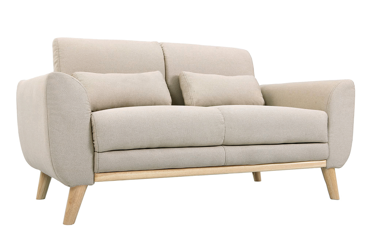 Canap� scandinave 2 places en tissu beige et bois clair EKTOR