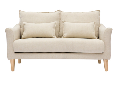 Canap&eacute; scandinave 2 places en tissu beige et bois clair KATE