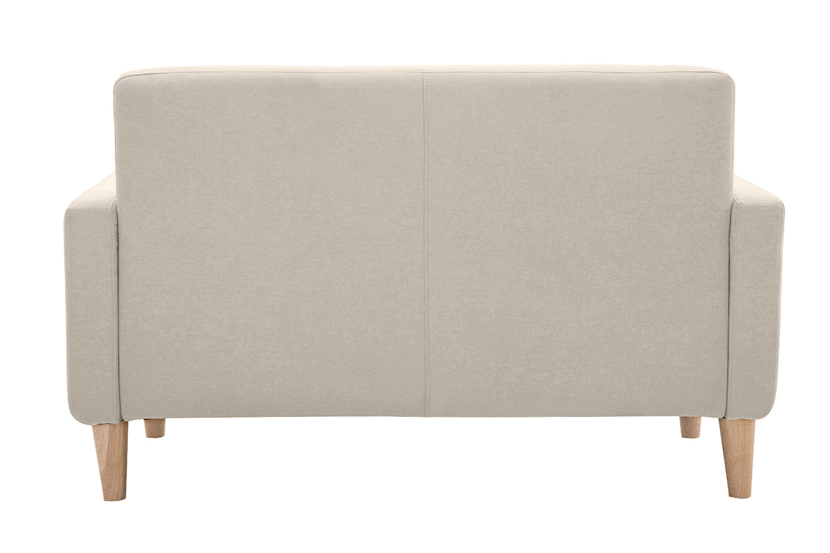 Canap� scandinave 2 places en tissu beige et bois clair LUNA