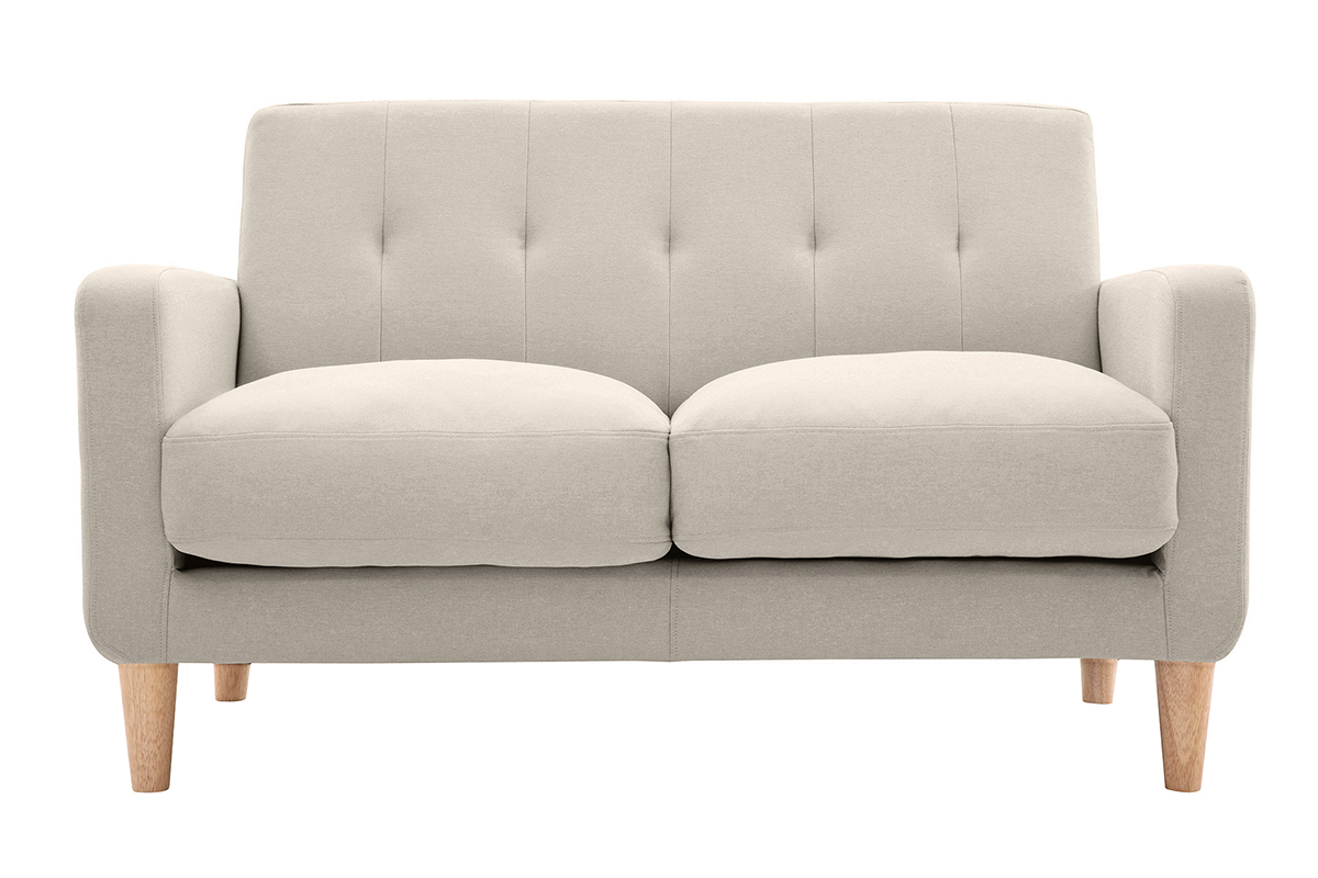 Canap� scandinave 2 places en tissu beige et bois clair LUNA