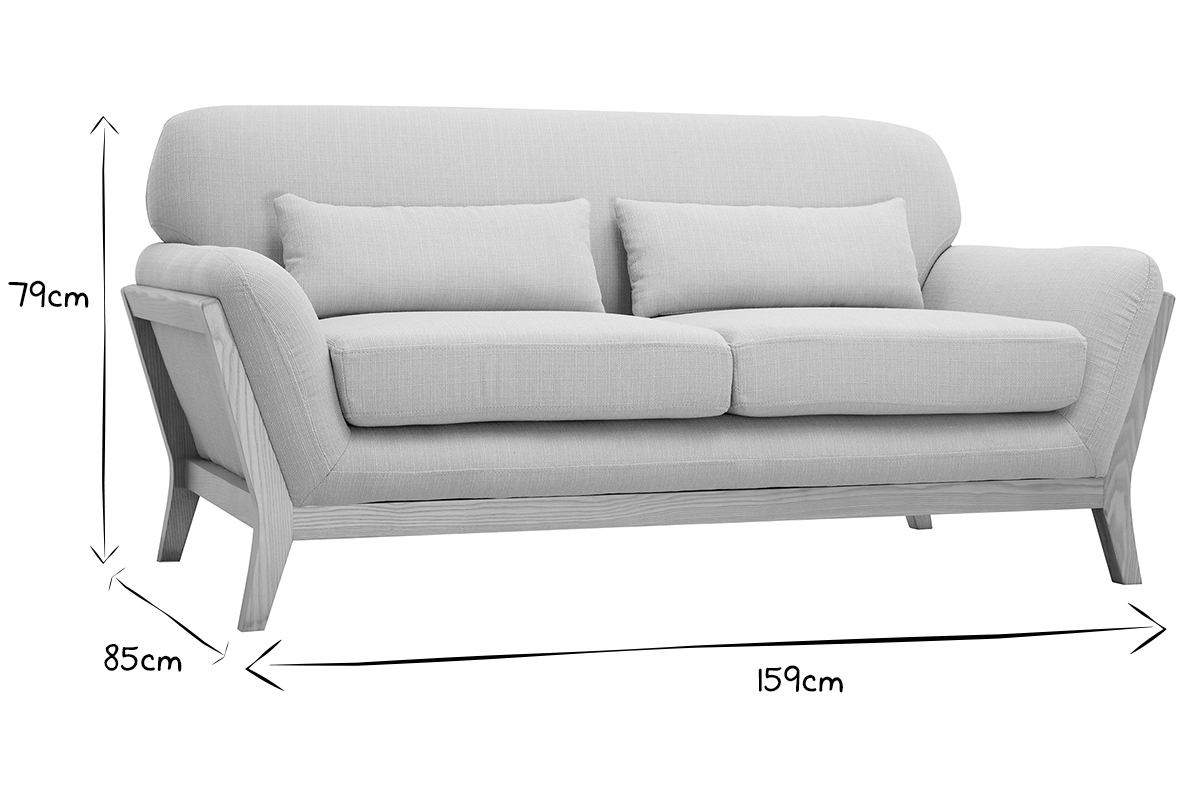 Canap� scandinave 2 places en tissu beige et bois clair YOKO