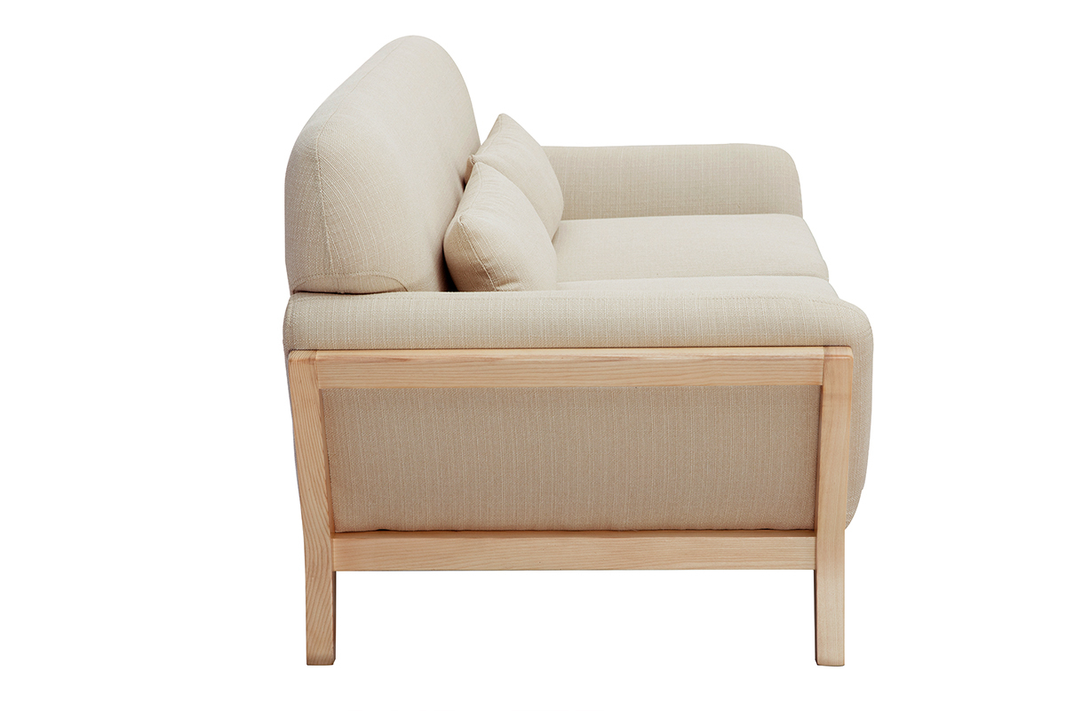 Canap� scandinave 2 places en tissu beige et bois clair YOKO