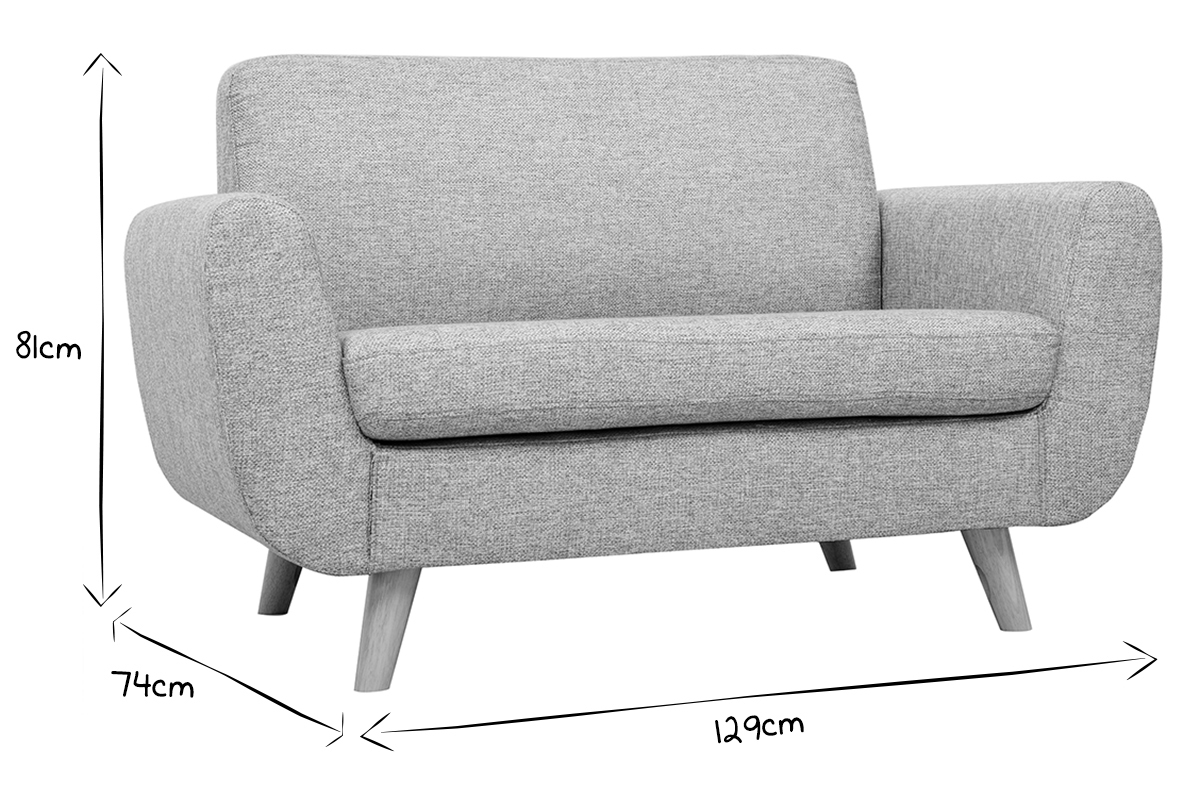 Canap� scandinave 2 places en tissu bleu canard et bois clair PURE