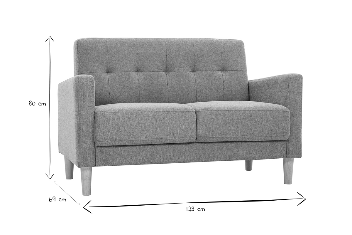 Dimensions du canap� scandinave MOON en noir et blanc, largeur 123 cm, profondeur 69 cm, hauteur 80 cm.