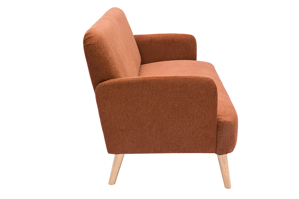 Canap� scandinave 2 places en tissu effet velours textur� terre br�l�e et bois clair ISKO
