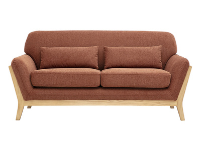 Canap&eacute; scandinave 2 places en tissu effet velours textur&eacute; terre br&ucirc;l&eacute;e et bois clair YOKO