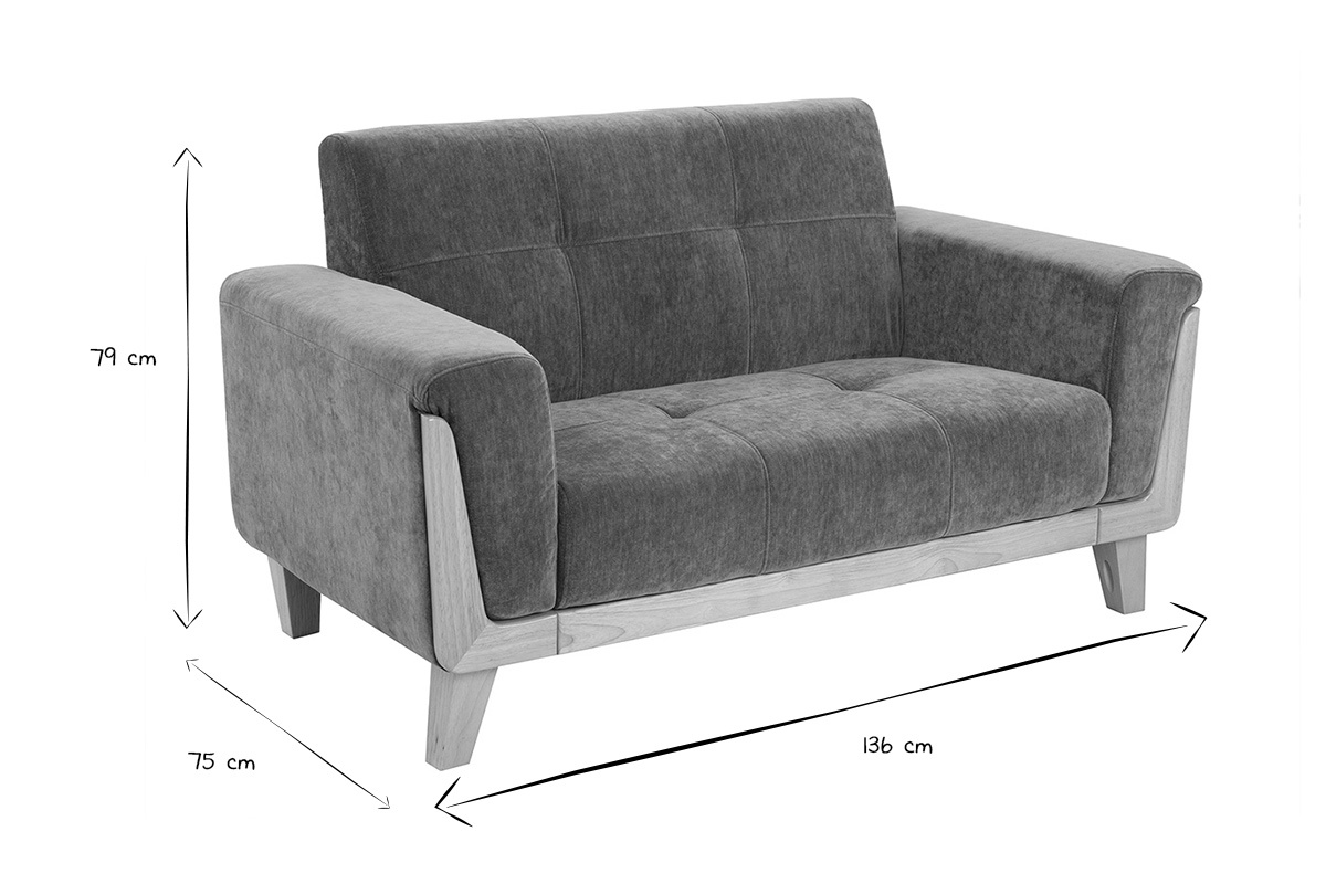 Dimensions du canap� scandinave 2 places, L136 x P75 x H79 cm, en noir et blanc.
