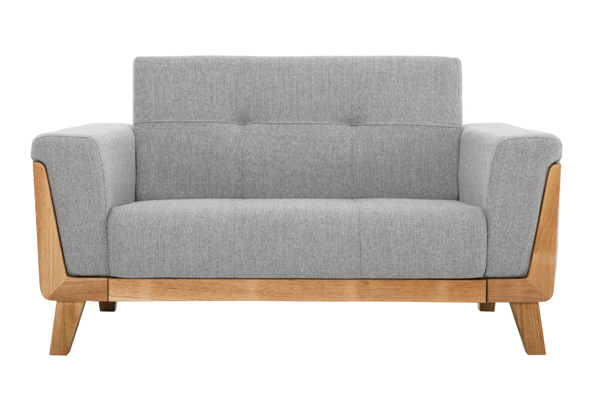 Canap� scandinave 2 places en tissu gris et bois clair FJORD