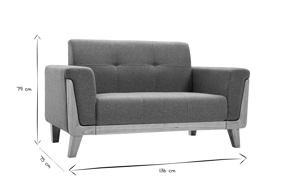 Canap� scandinave 2 places noir et blanc avec dimensions L136 x P75 x H79 cm.