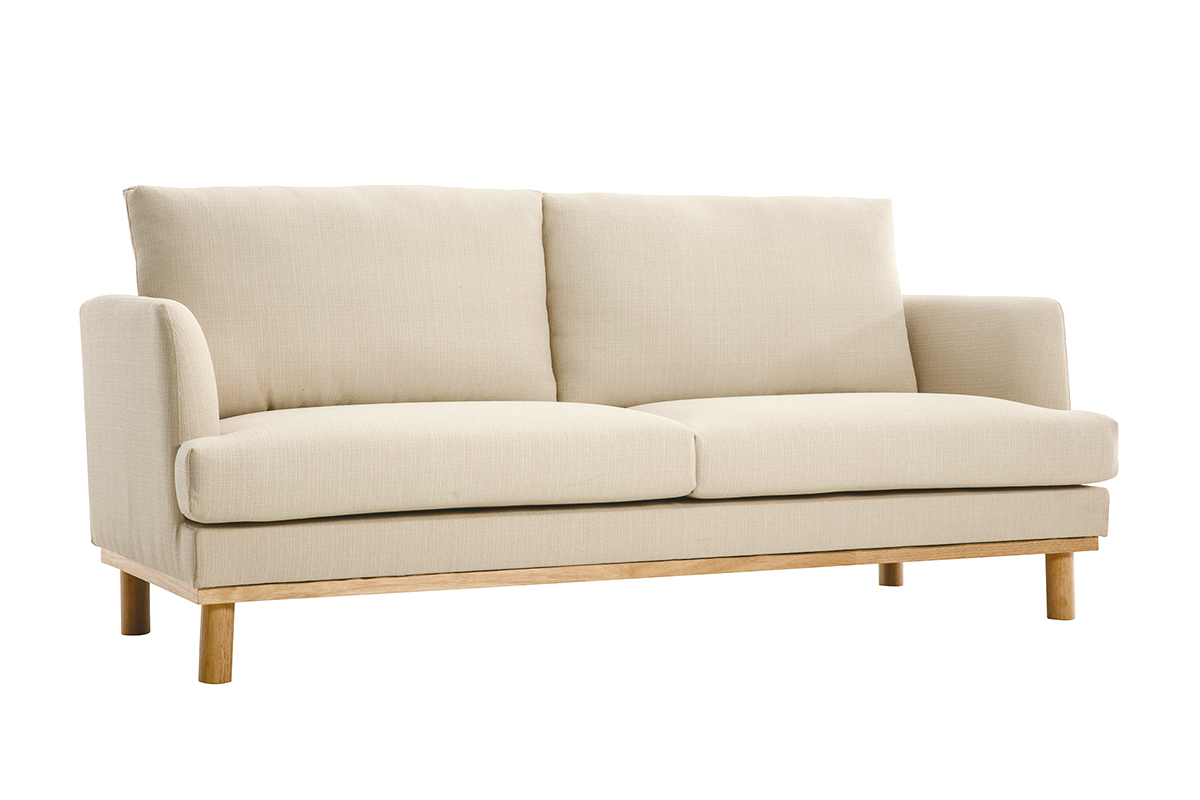 Canap� scandinave 3 places en tissu beige et bois clair HOBART
