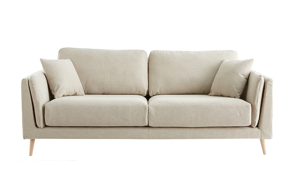 Canap� scandinave 3 places en tissu beige naturel et bois clair VOGUE