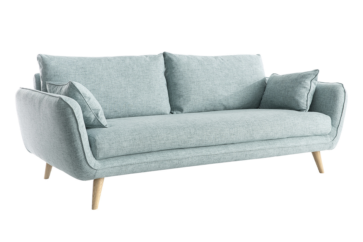 Canap� scandinave 3 places en tissu bleu glacier et bois clair CREEP