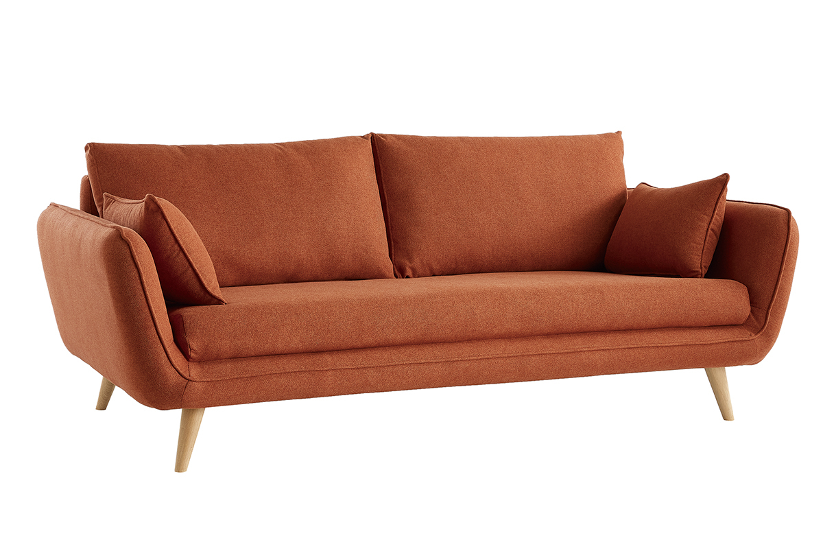 Canap� scandinave 3 places en tissu brique et bois clair CREEP
