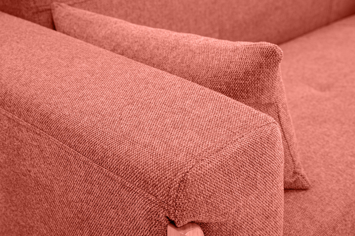 Canap� scandinave 3 places en tissu effet velours textur� terracotta et bois clair FJORD