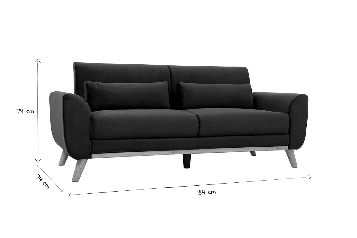 Canap� scandinave 3 places, dimensions 184x74x79 cm, noir et blanc